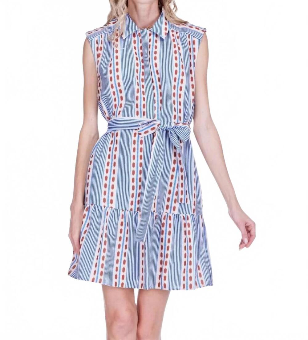 NEW JOY JOY colonial stripe front placket shirt dress in blue